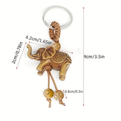 Vintage Lucky Elephant Carved Pendant Keychain Key Ring