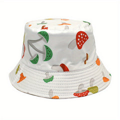 Mushroom Print Reversible Bucket Hat Fisherman Cap Sun Hats