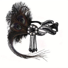 Faux Peacock Feather Headband Rhinestone Hair Band for Women