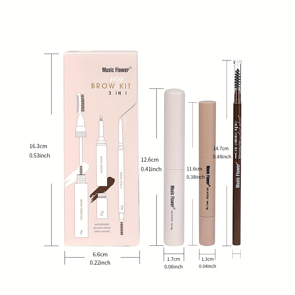 3-In-1 Brow Coloring Set: Gel, Pencil, Pomade - Brown