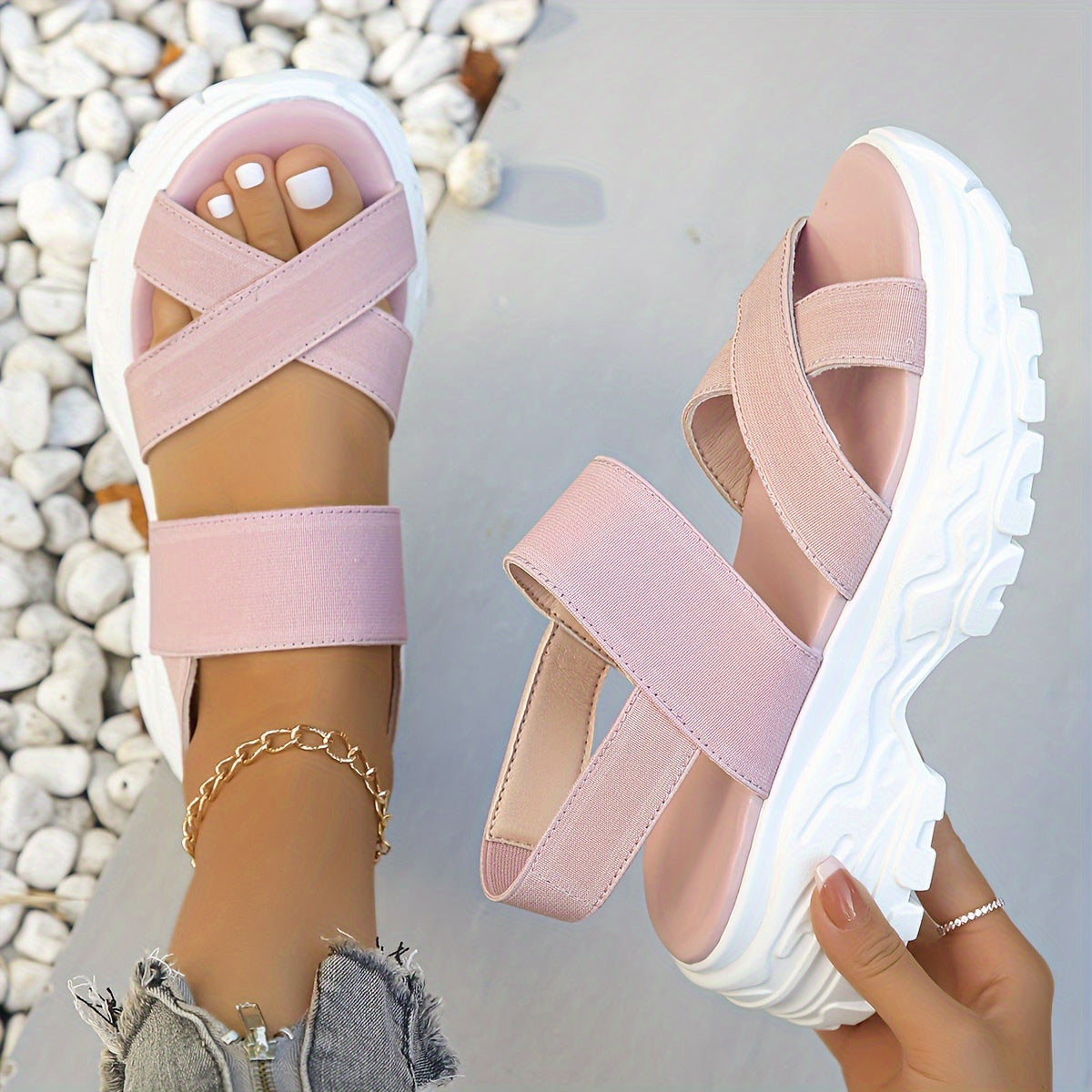 Solid Heighten Chunky Sandals for Women