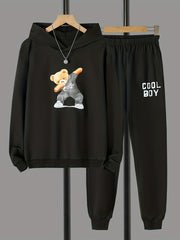 Boy's 2pcs Dancing Bear Print Set Long Sleeve Top Casual Outfits