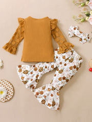 Girls Long Sleeve Set with Flower Pattern