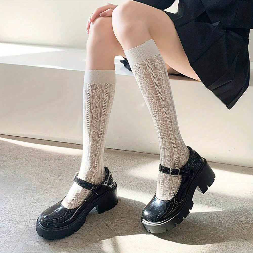 Heart Pattern Calf Socks Sweet Lolita Lace Knee High Socks Women's Stockings