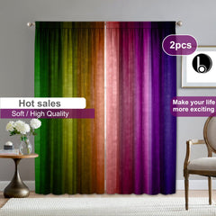 Dark Rainbow Curtains Set of 2 Rod Pocket Kitchen Cafe Living Room Decor