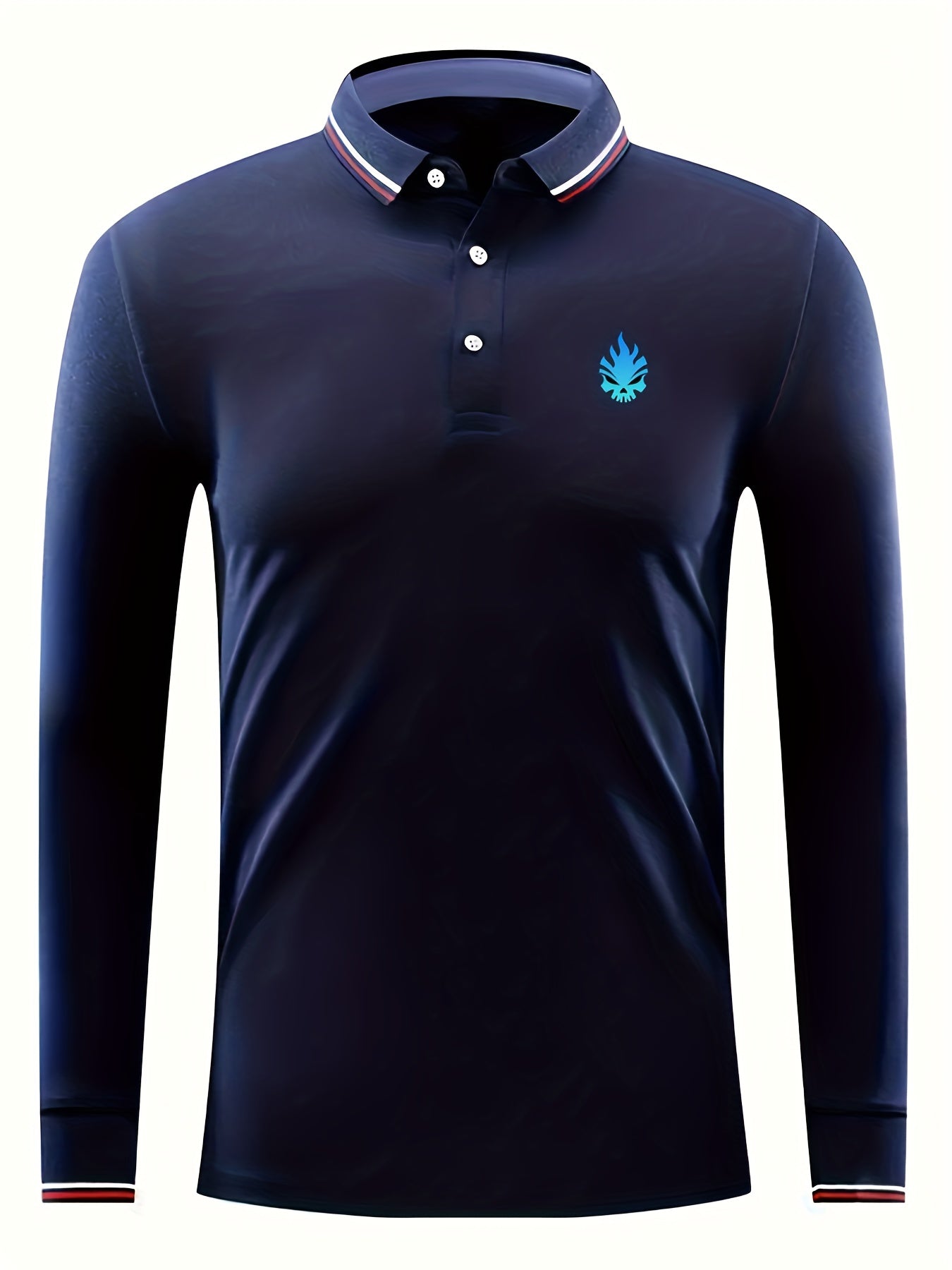 Skull Print Men's Lapel Polo Shirt Casual Button Up Long Sleeve Top