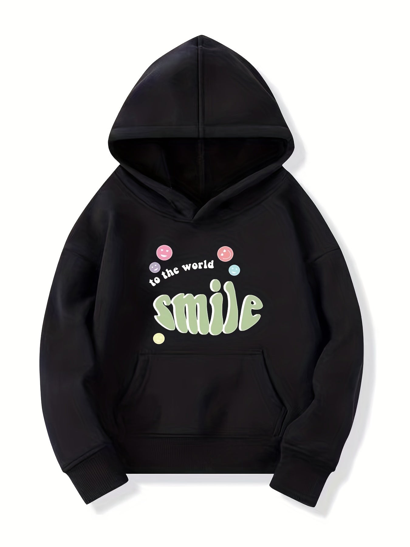 Girls ''Smile To The World'' Print Hooded Sweatshirt