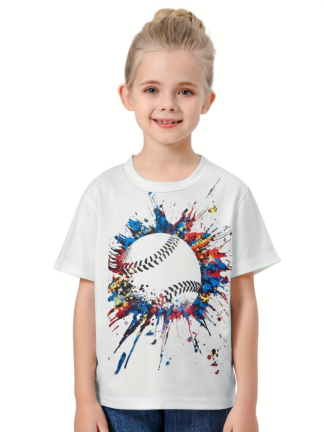 3D Tie Dye Baseball Graphic Short Sleeve T-shirt Pullover Summer Clothes