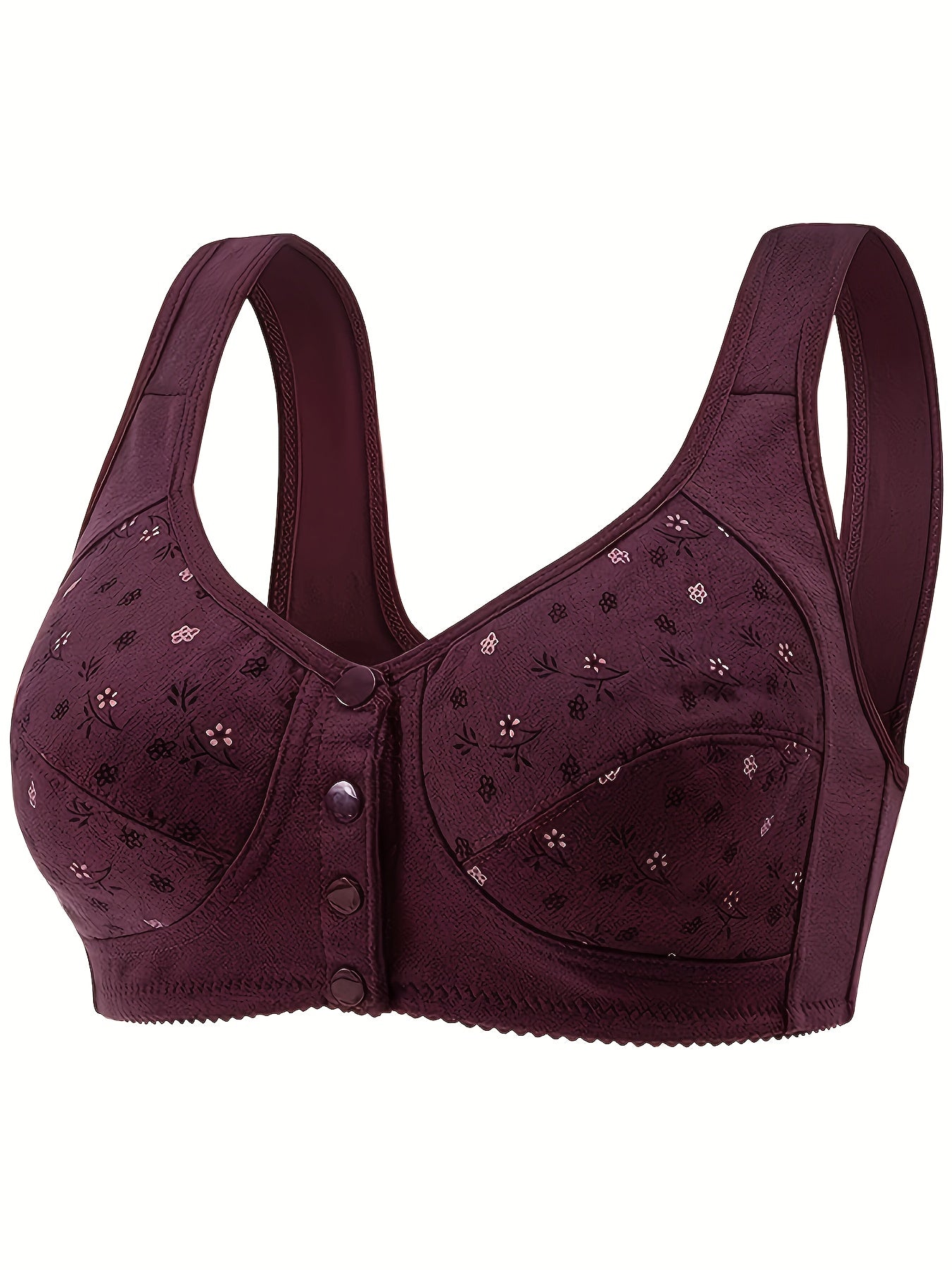 Floral Print Button Front Wireless Comfort Bralette