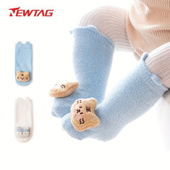 Baby Girl's Non Slip Calf Socks Animal Doll Plush Soft Socks
