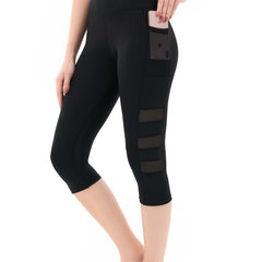 Mesh Patchwork Yoga Leggings High Waist With Pocket