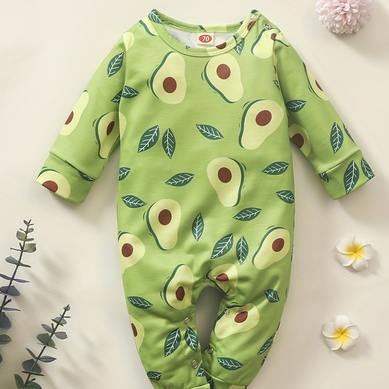 Baby Girls Avocado Print Bodysuit Long Sleeve Romper