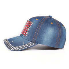 American Flag Baseball Cap Rhinestone Decor Dad Hat