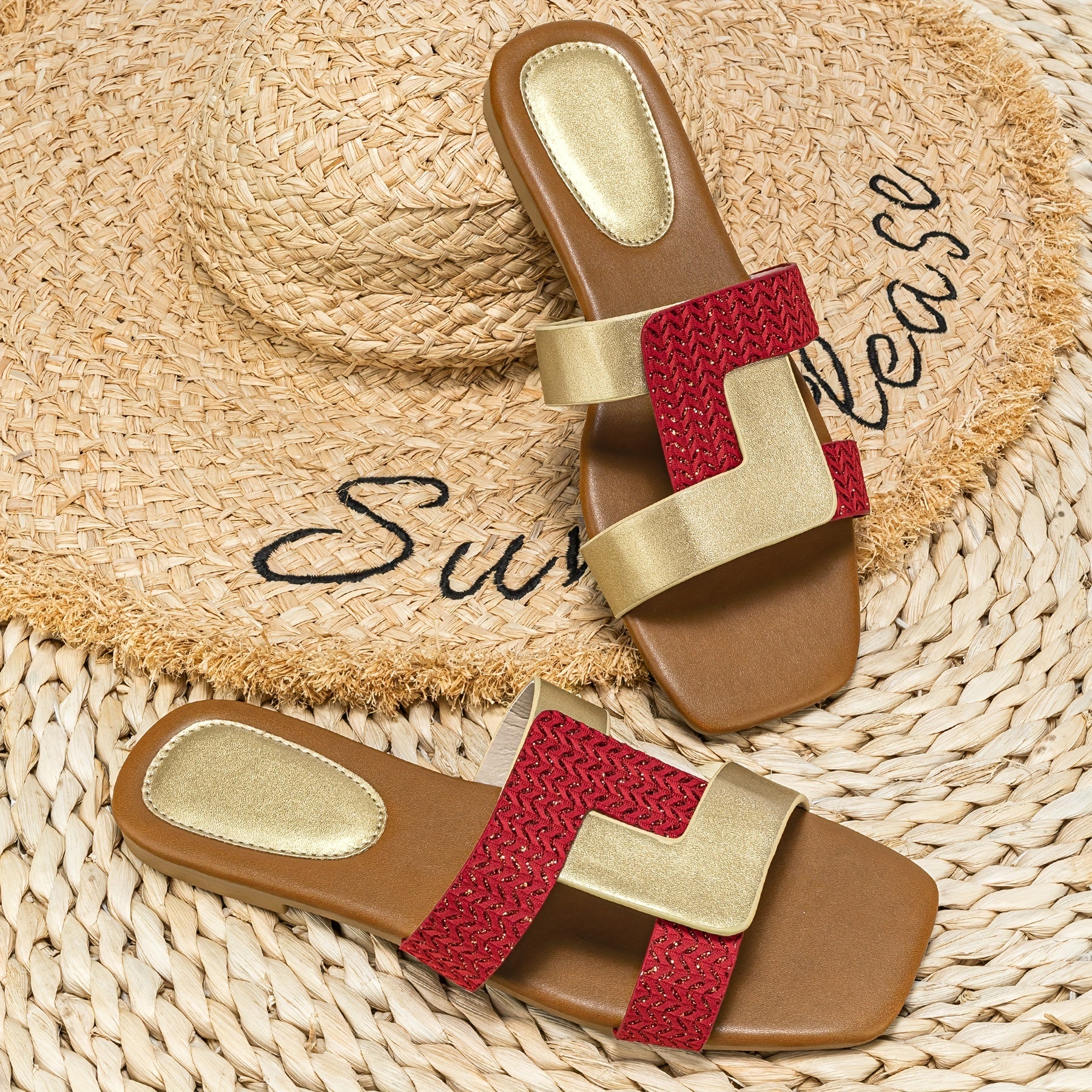 Women's Square Toe Slide Sandals Lightweight Slip On Flat Shoes