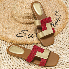 Women's Square Toe Slide Sandals Lightweight Slip On Flat Shoes