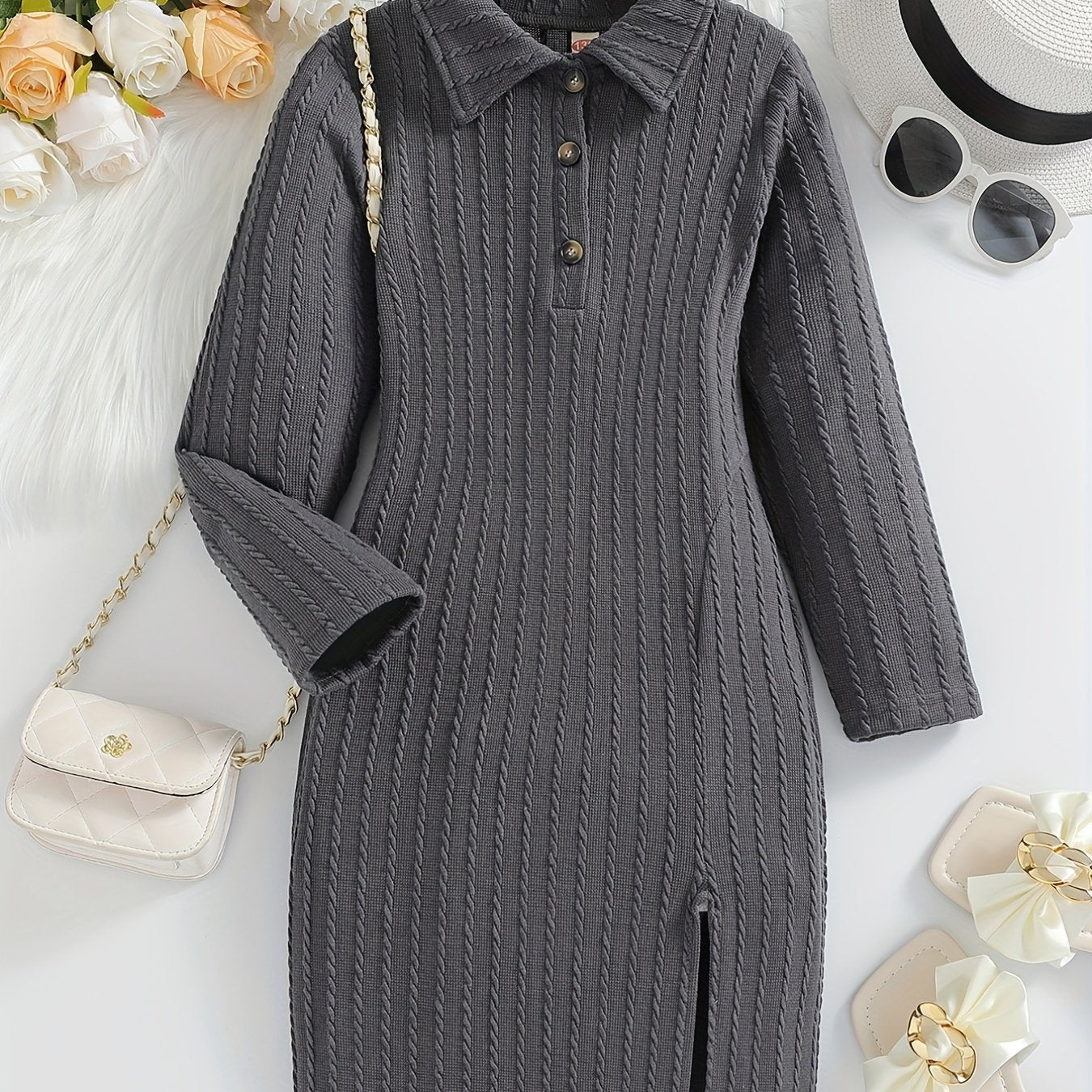 Girls' Slim Fit Knitted Sweater Dress