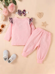 Casual Pink Cotton Long Sleeve Trousers Set