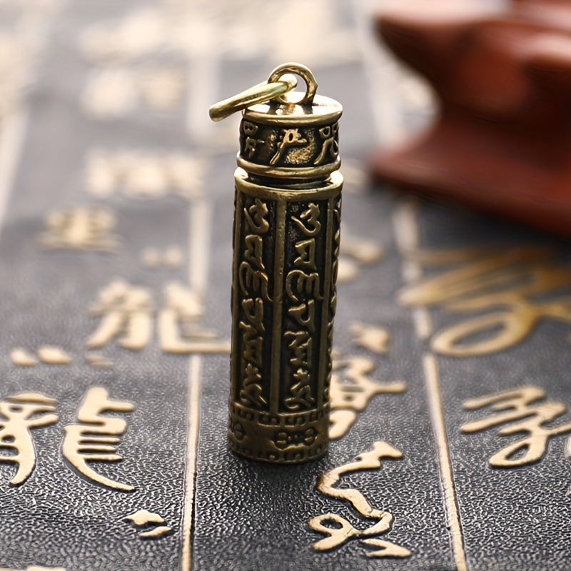 Brass Cylinder Pendant Keychain Retro Pill Box Medicine Container Key Chain