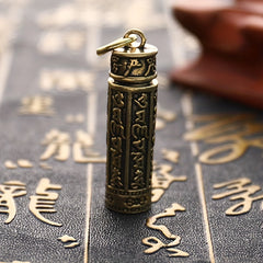 Brass Cylinder Pendant Keychain Retro Pill Box Medicine Container Key Chain