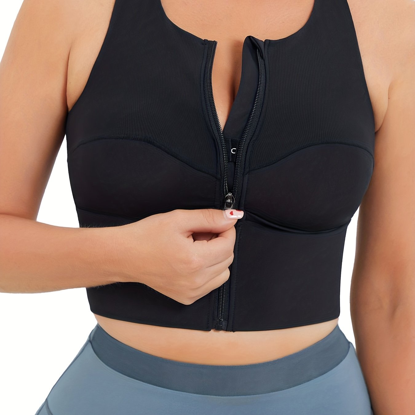 Wireless Sports Bra with Zipper Closure
