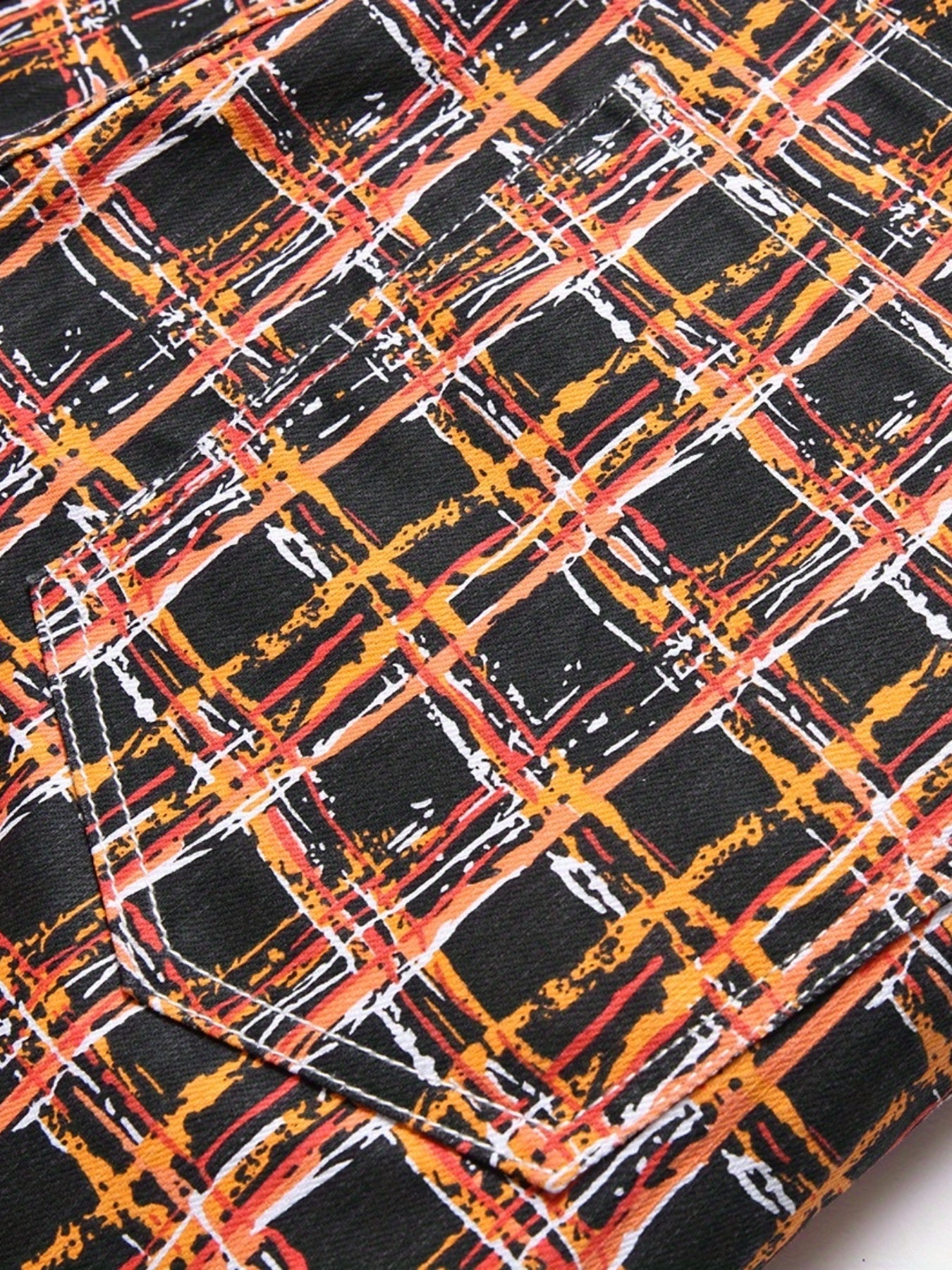 Colorful Plaid Cotton Jeans Men's Casual Creative Allover Print Mid Stretch