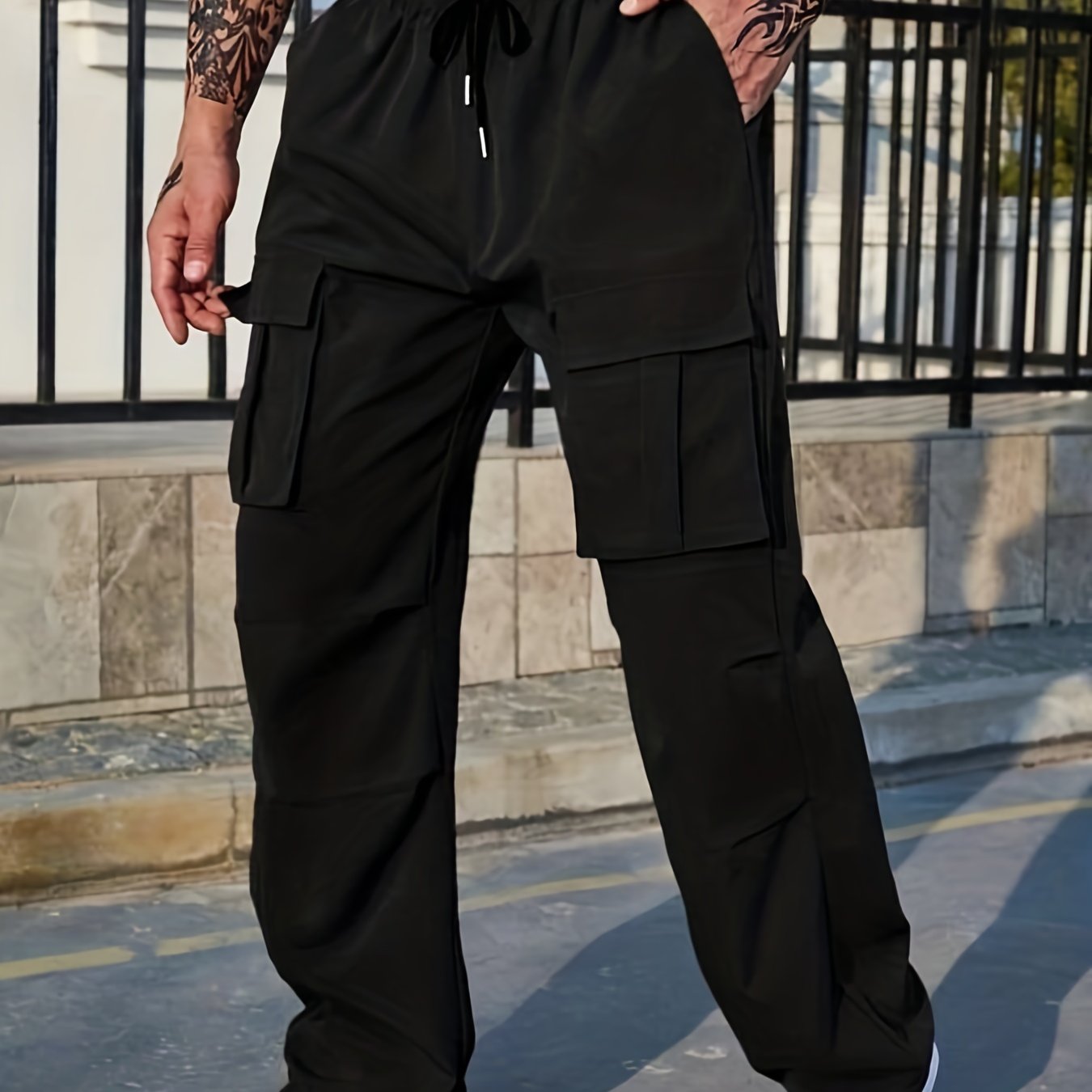 Men's Drawstring Cargo Pants Straight Leg Joggers
