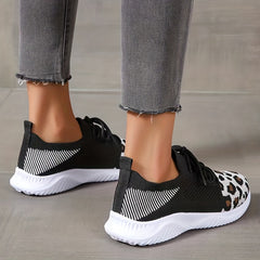Leopard Printed Mesh Sneakers Lace Up Casual Shoes
