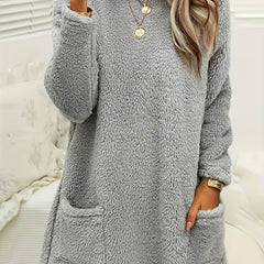 Winter Sports Top Solid Fleece Plush Hoodie With Pockets