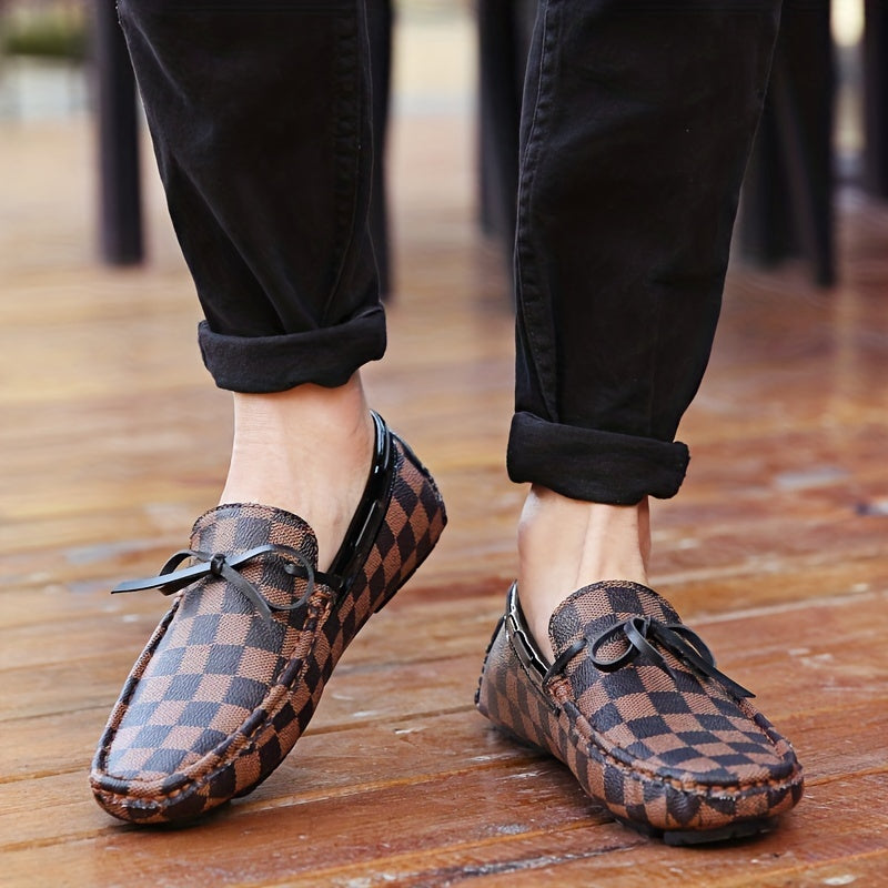 Men's Tassel Bow Tie Slip On Loafers Plaid Shoes