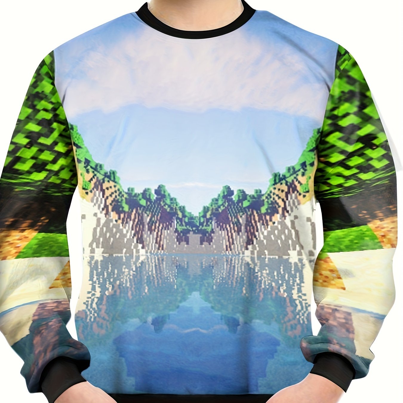 Pixel Lake Print Kid's Sweatshirt Outdoor Top