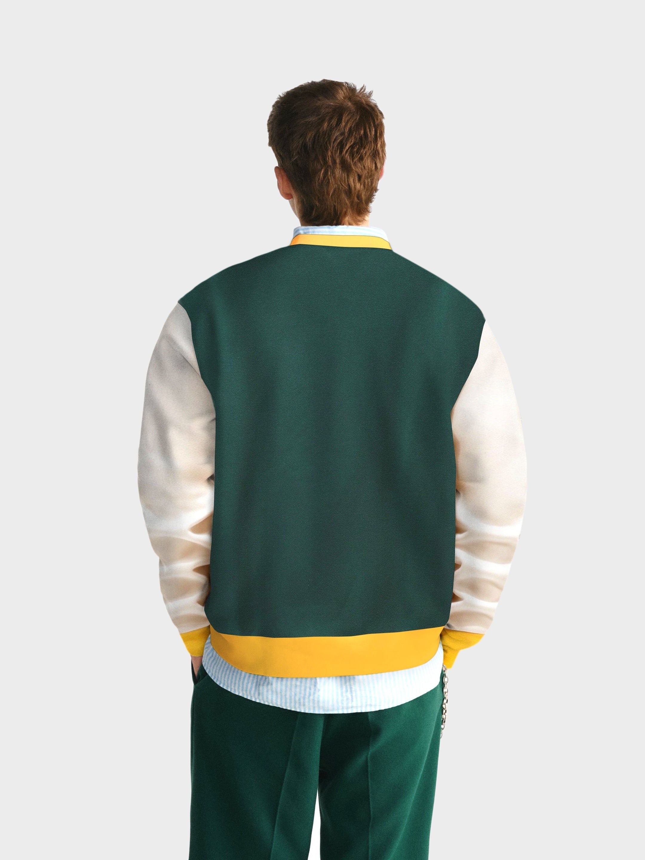Chicago Print Block Preppy Sweatshirt Men's Casual Graphic Crew Neck Pullover