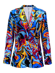 Abstract Print Button Front Blazer Long Sleeve Blazer For Office
