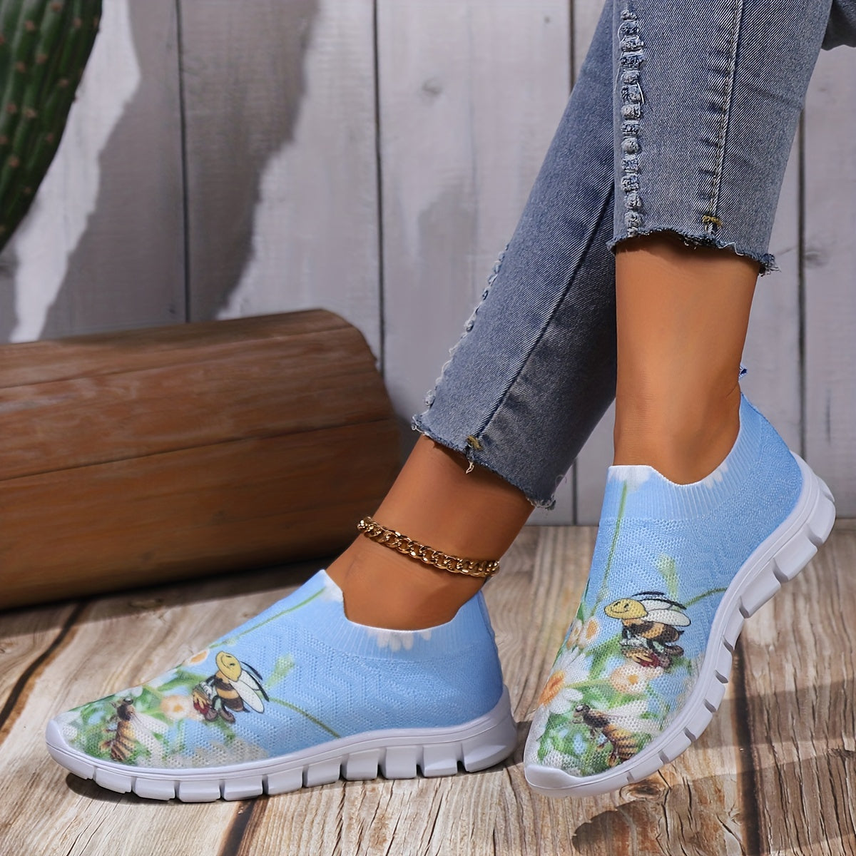 Women's Floral Print Mesh Tennis Sports Shoes Lightweight Non slip