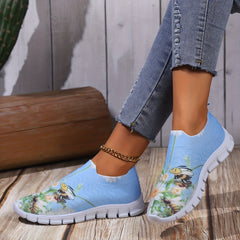 Women's Floral Print Mesh Tennis Sports Shoes Lightweight Non slip
