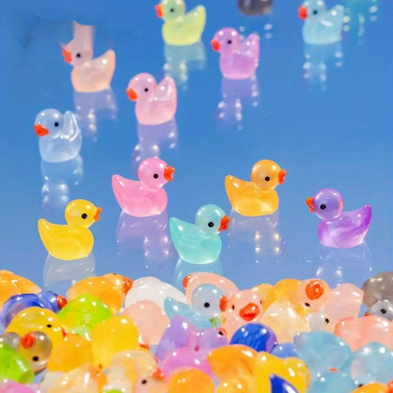 30 Mini Glow Dark Yellow Duck Toys DIY Decorative Ducks Garden Party Supplies