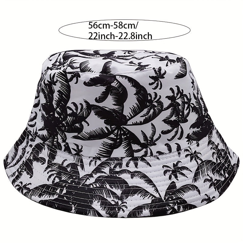 Coconut Tree Print Bucket Hat Solid Reversible Fisherman Cap