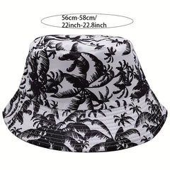 Coconut Tree Print Bucket Hat Solid Reversible Fisherman Cap