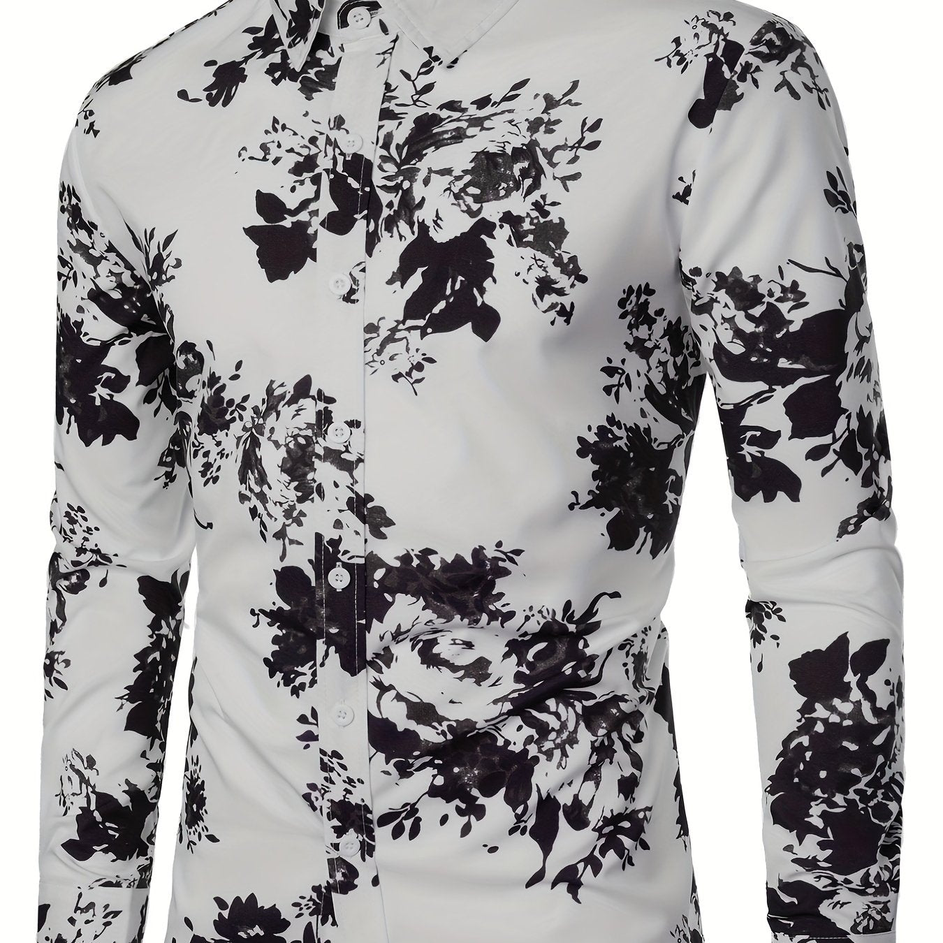 Men's Flower Print Casual Button Up Shirt