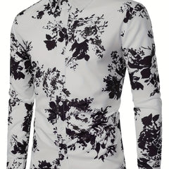 Men's Flower Print Casual Button Up Shirt