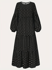 Dot Print Lantern Sleeve Maxi Dress