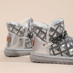 Y2K Snow Boots Sequin Glitter Chain Heighten Non Slip