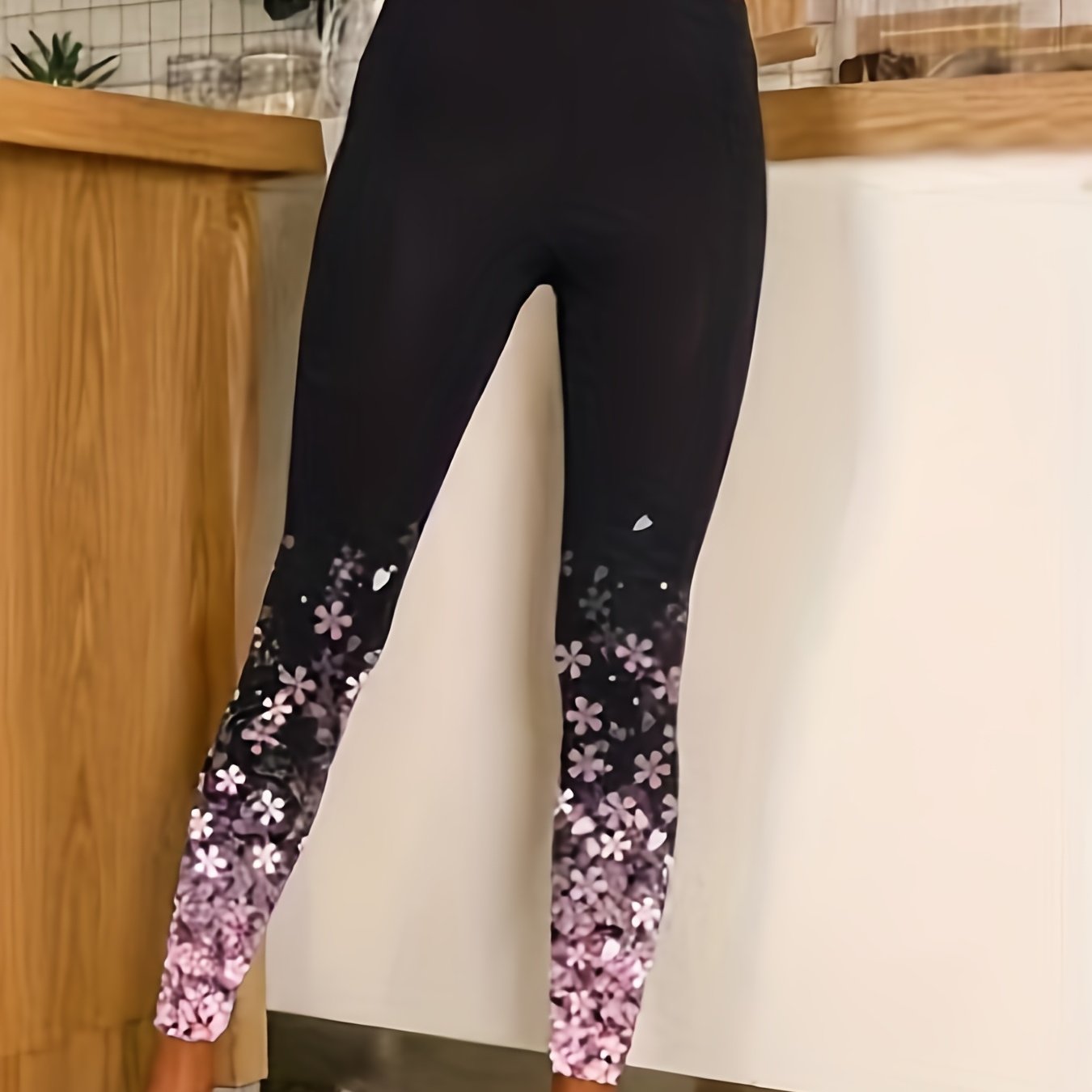 Floral Print Leggings Casual High Waist Slim Long Length