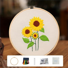 Embroidery Starter Kit for Adults - Sunflower Pattern, Hoop, Threads
