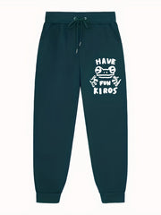 Frog Pattern Letter Print Joggers Men's Stretch Waist Pants