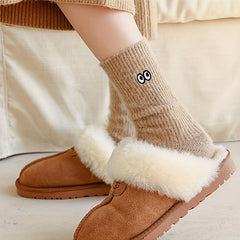 3 Pairs Cartoon Eyes Embroidery Socks Warm & Floor Socks Women's Stockings