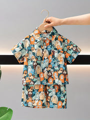 2pcs Boys Funny Dog Graphic Shirt&Shorts Set Summer Kids Clothing