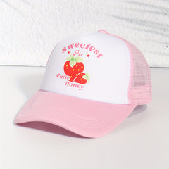 Strawberry Print Trucker Hat Mesh Baseball Cap Adjustable Sunscreen Dad Hats