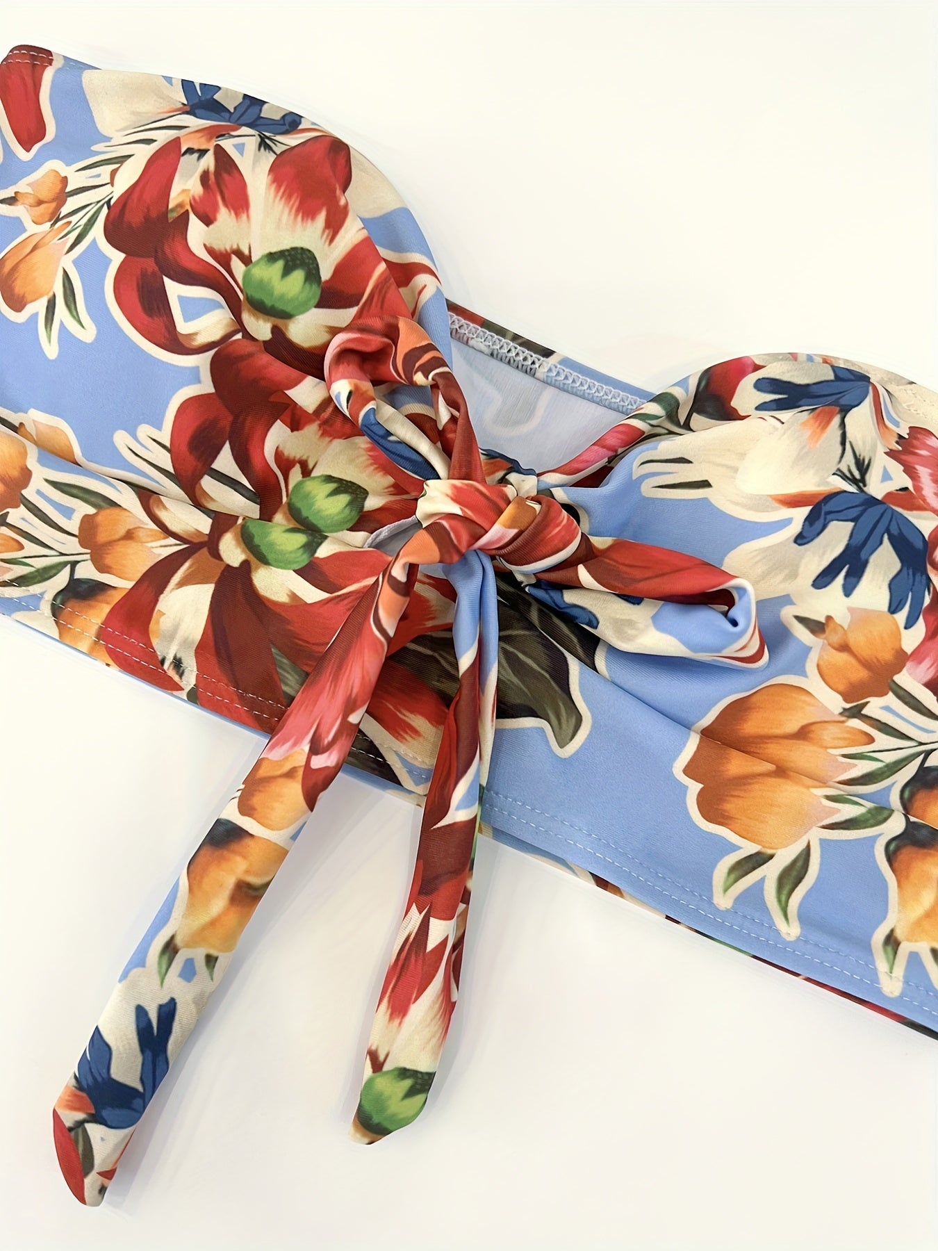 Floral Print Bandeau Bikini Set Tie Front Tube Top