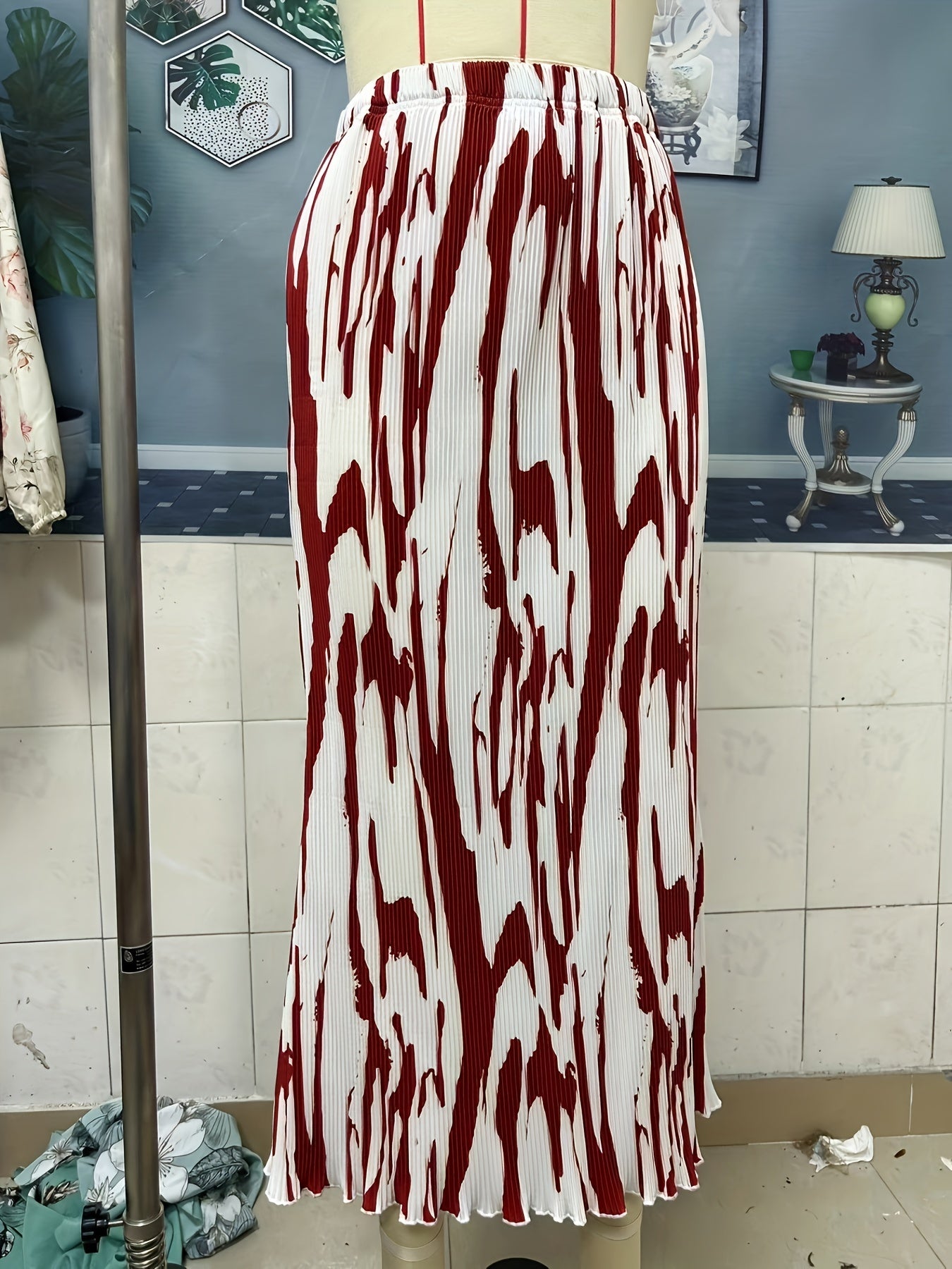 Abstract Print High Waist Midi Skirt