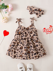 Baby Girls Spaghetti Strap Dress Headband Hearts Print Baby Clothes